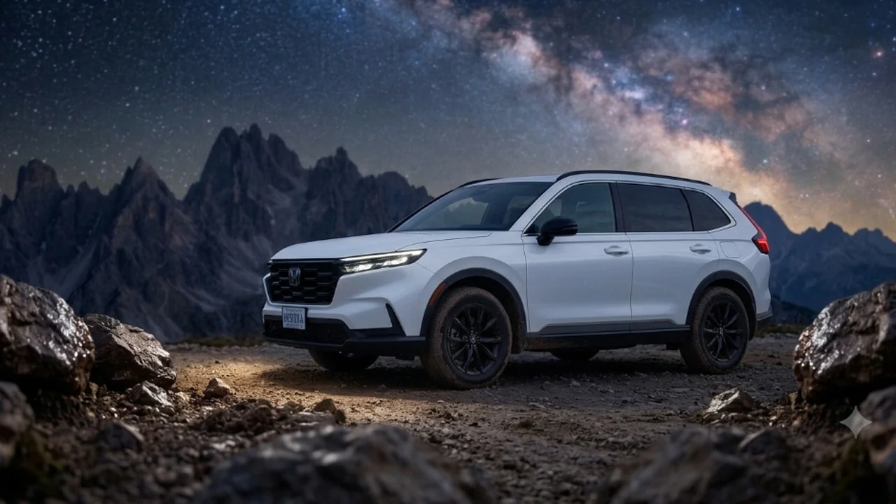 2026 Honda CR-V on mountain route under starry night sky