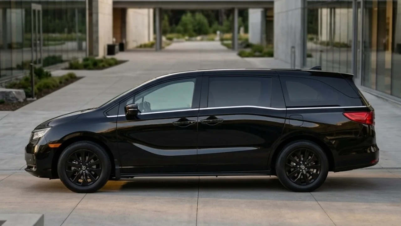 2026 Honda Odyssey Black Edition profile with sunset mountain pines