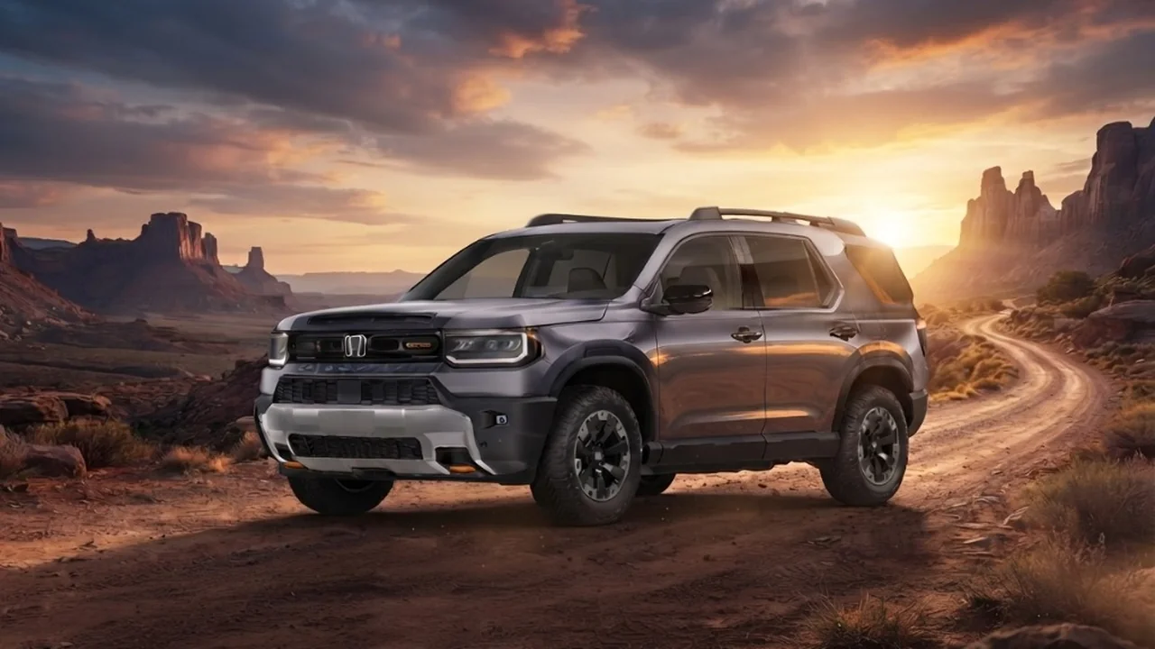 2026 Honda Passport TrailSport traversing sandstone desert canyon at sunset