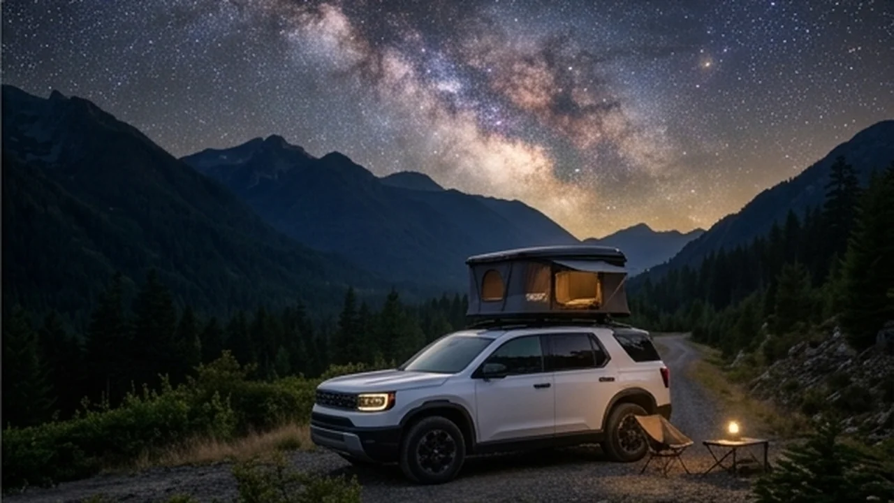 2026 Honda Passport TrailSport with rooftop tent under starry alpine sky