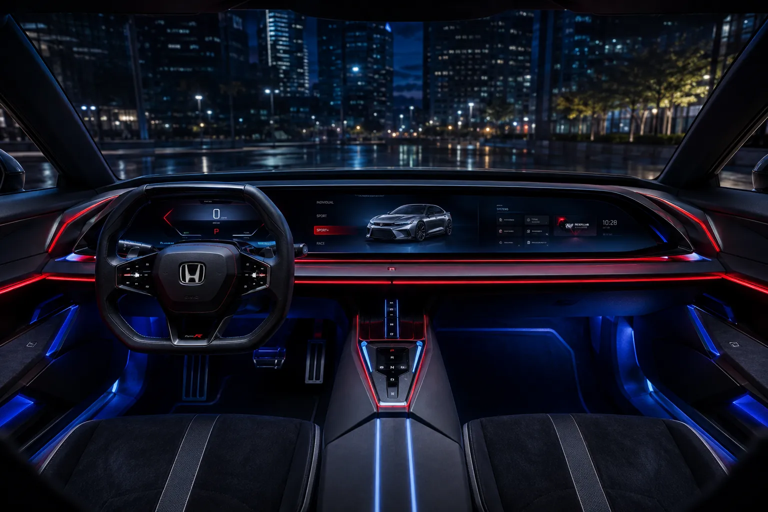 AI生成的2028款 Honda 思域概念车仪表台与方向盘