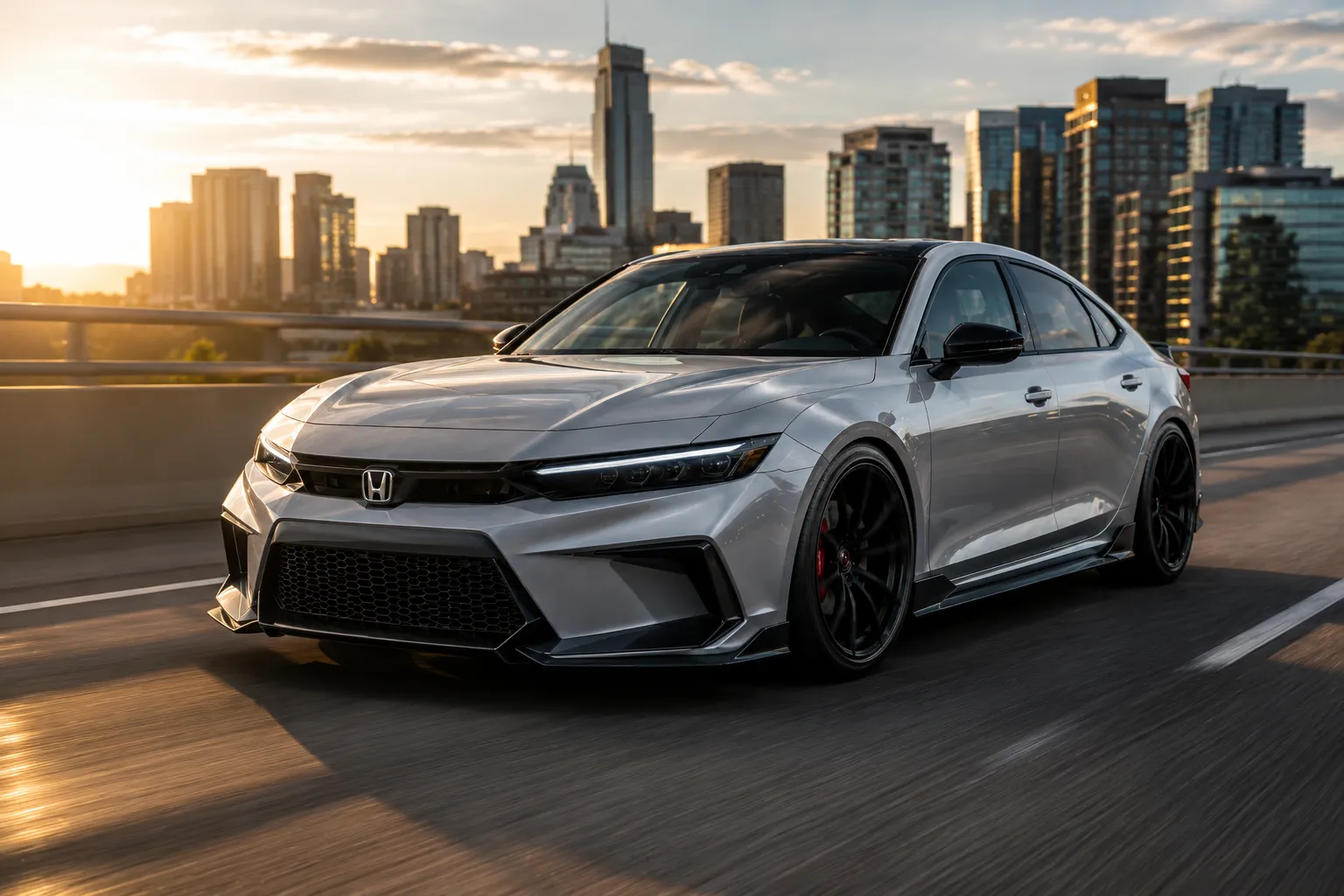 AI生成的2028款 Honda 思域概念车城市行驶图
