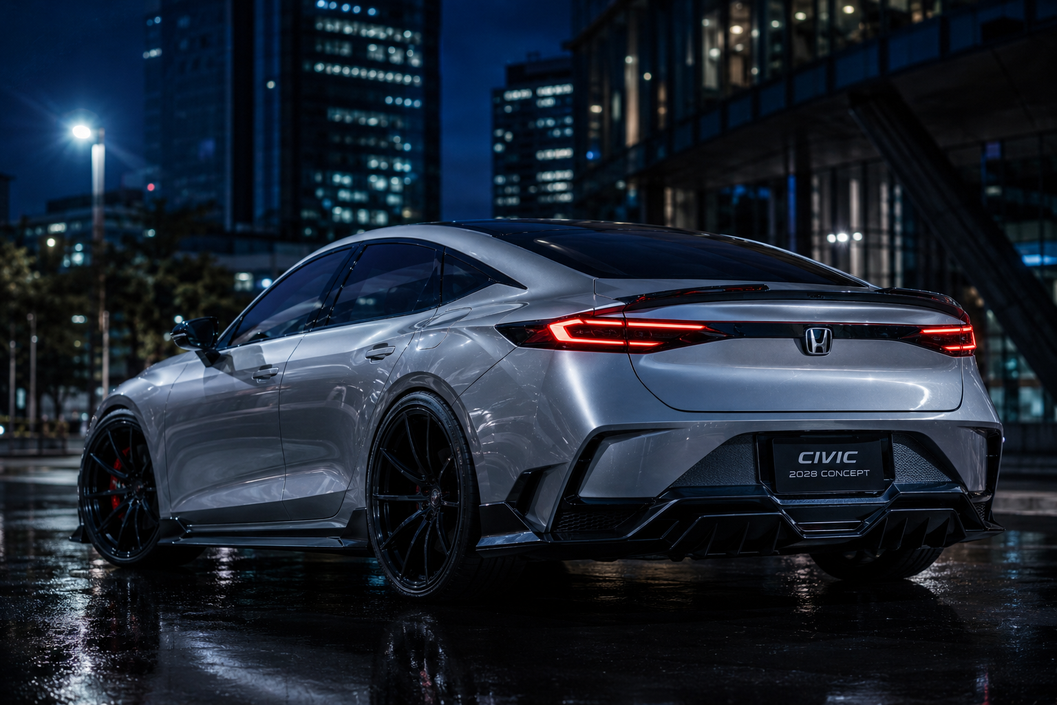 AI-generated 2028 Honda Civic concept rear three-quarter view