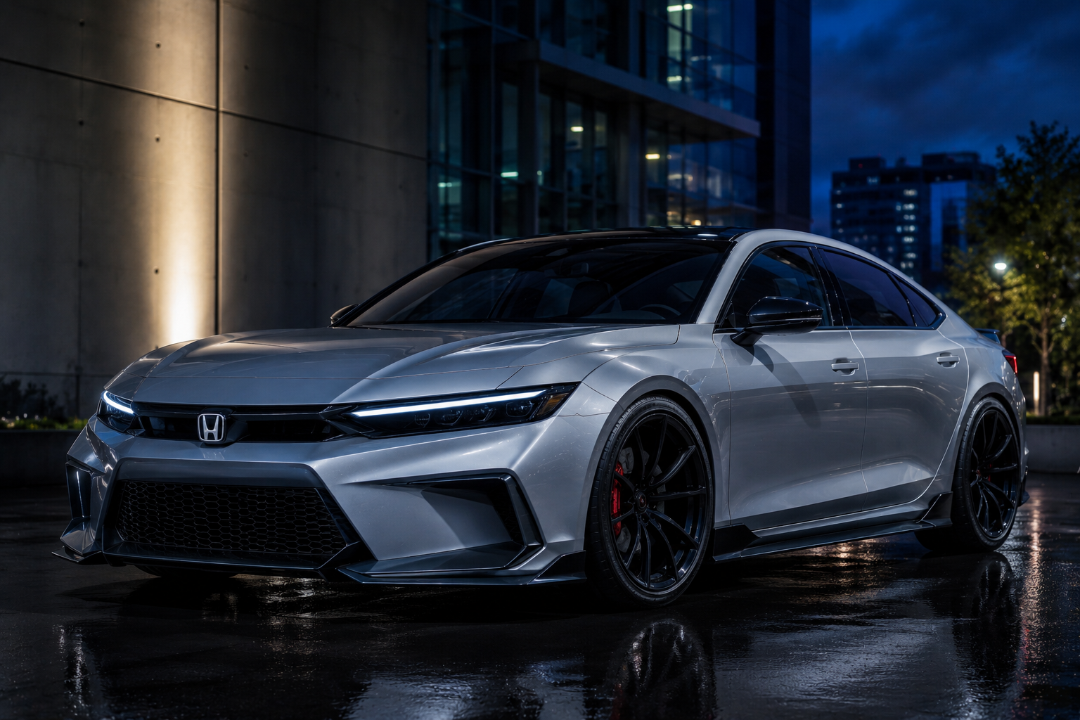 AI-generated concept illustration imagining a possible next-generation 2028 Honda Civic