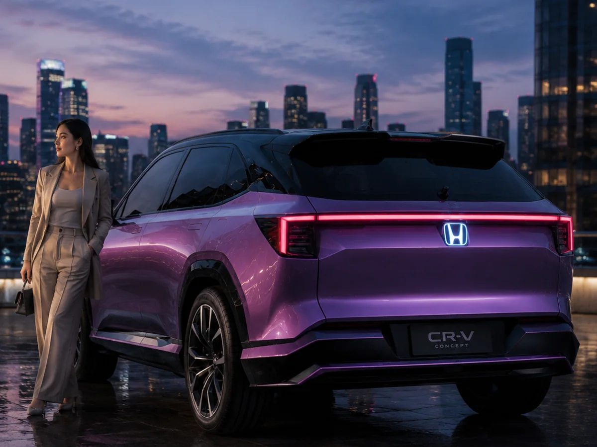 AI-generated concept illustration imagining a future Honda CR-V from the rear