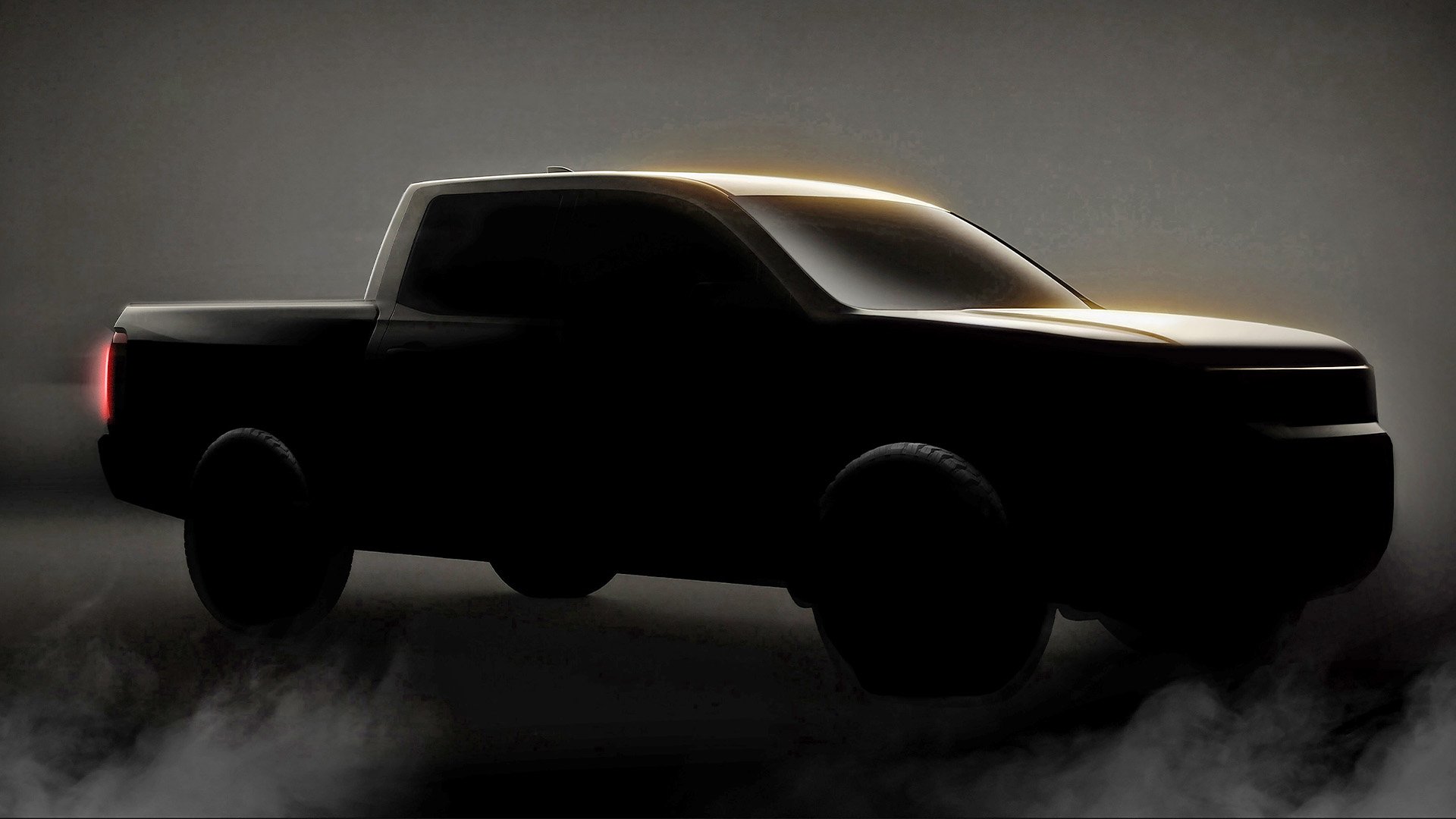 Honda's official teaser silhouette of the next-generation Ridgeline, showing a taller stance and squared-off nose