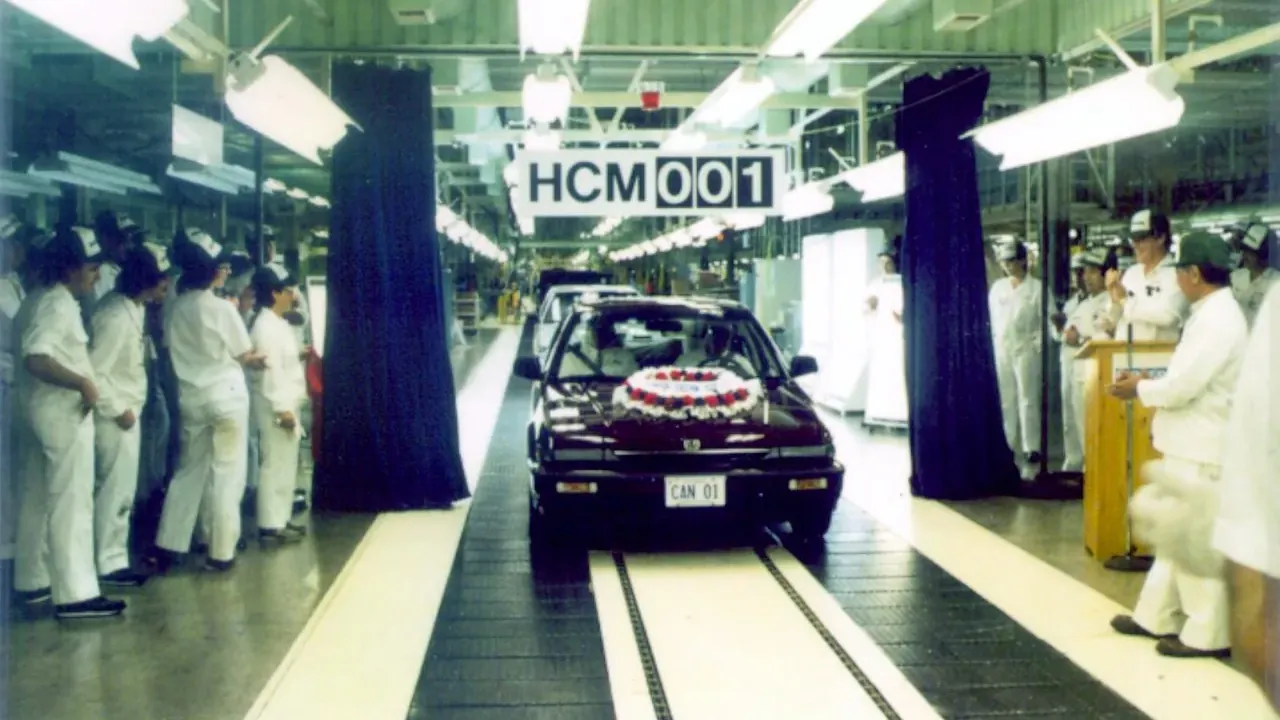 Honda of Canada Manufacturing press photo marking the first 1987 Honda Accord built in Canada