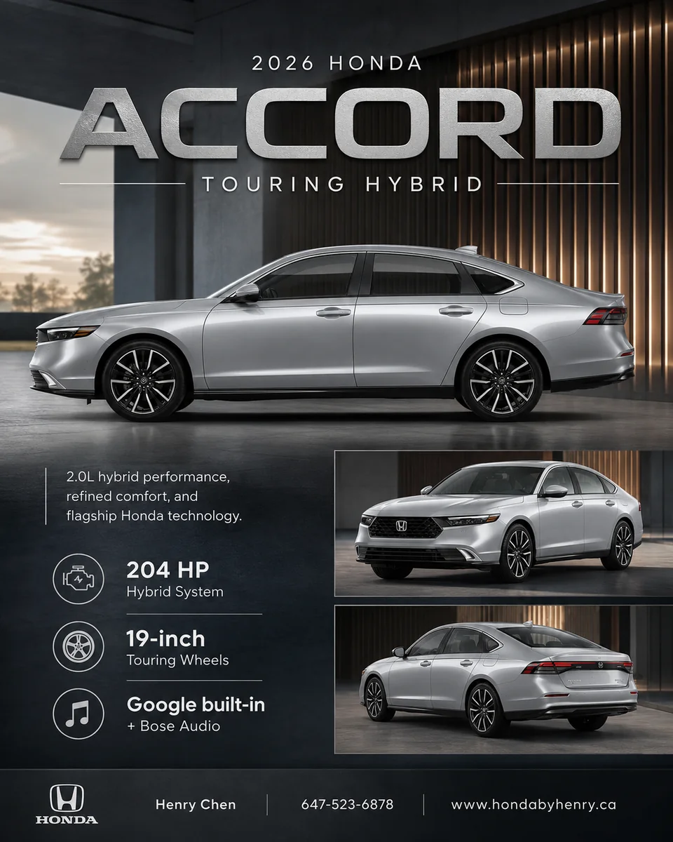 AI-generated 2026 Honda Accord Touring Hybrid silver editorial poster