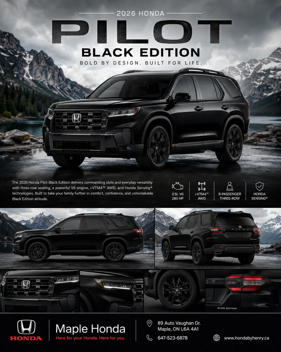 AI-generated black 2026 Honda Pilot Black Edition mountain poster