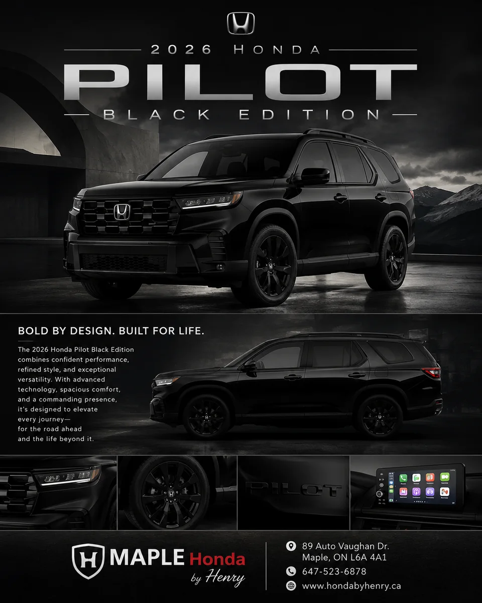 AI-generated black 2026 Honda Pilot Black Edition studio poster