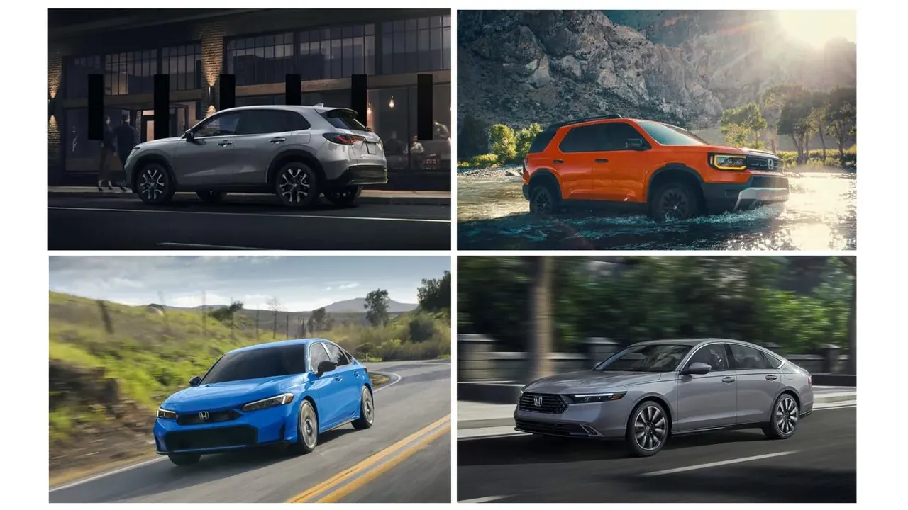 Group photo of the four 2026 Honda models that earned IIHS Top Safety ratings