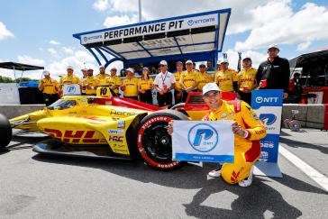 Alex Palou celebrates his fifth-consecutive 2026 NTT INDYCAR SERIES pole position at the XPEL Grand Prix at Road America