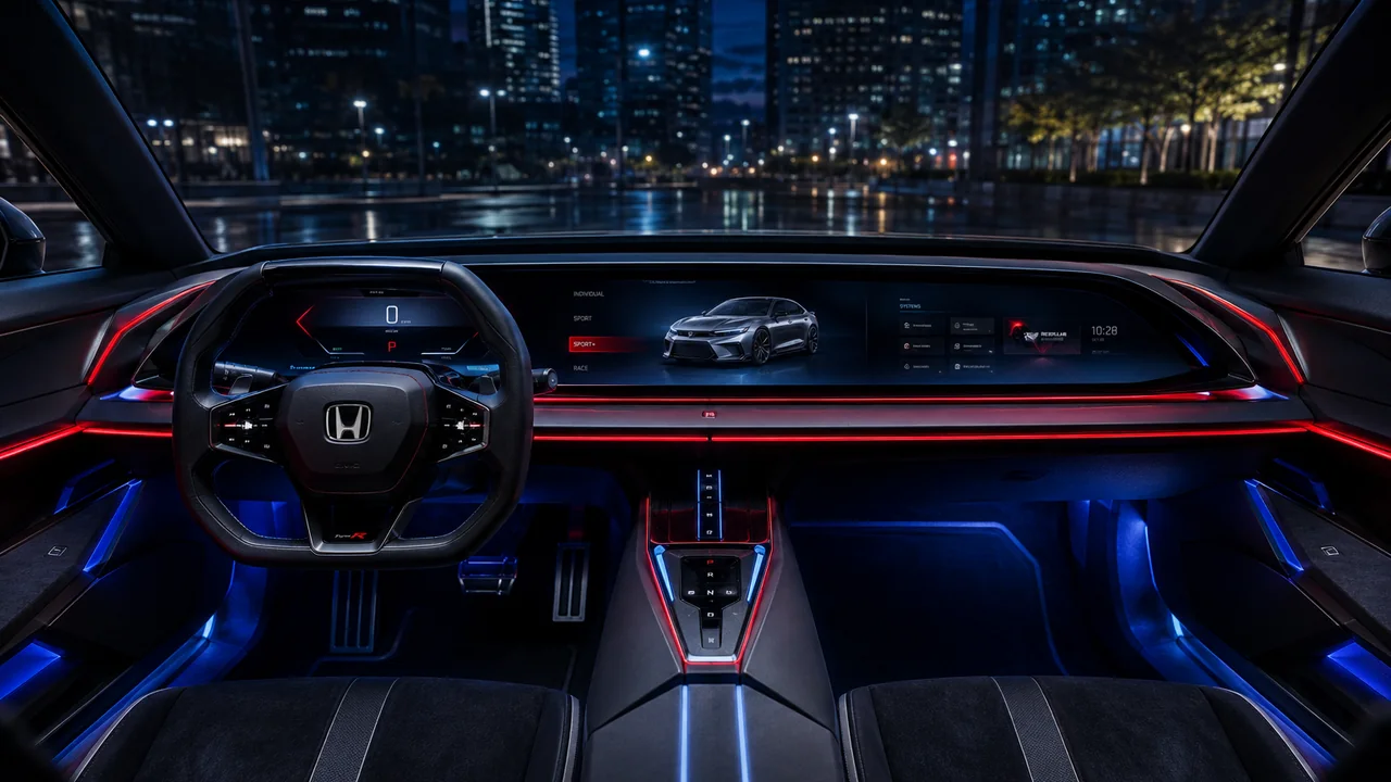 Unofficial concept rendering of a futuristic Honda Civic digital dashboard and cabin