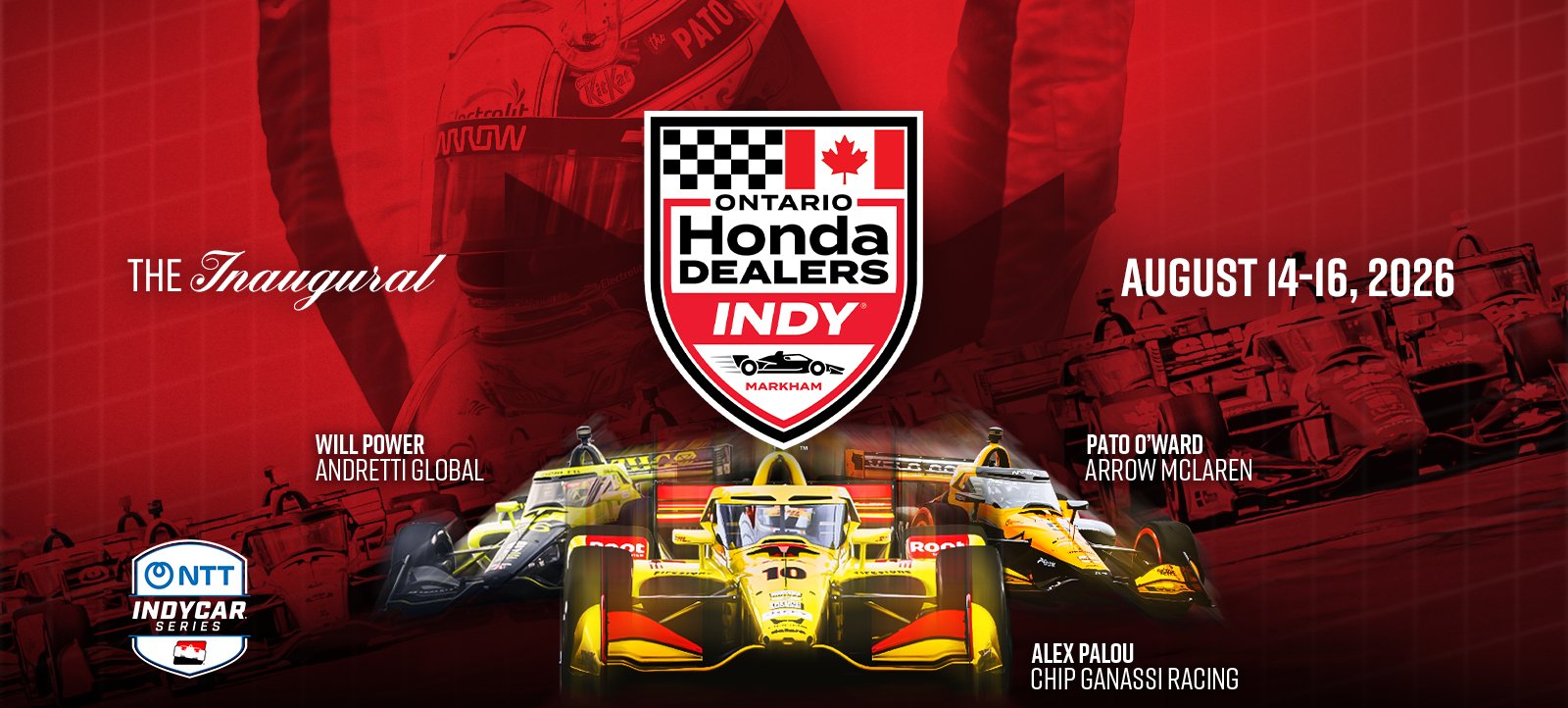 Ontario Honda Dealers Indy at Markham 2026 event banner for the August race weekend