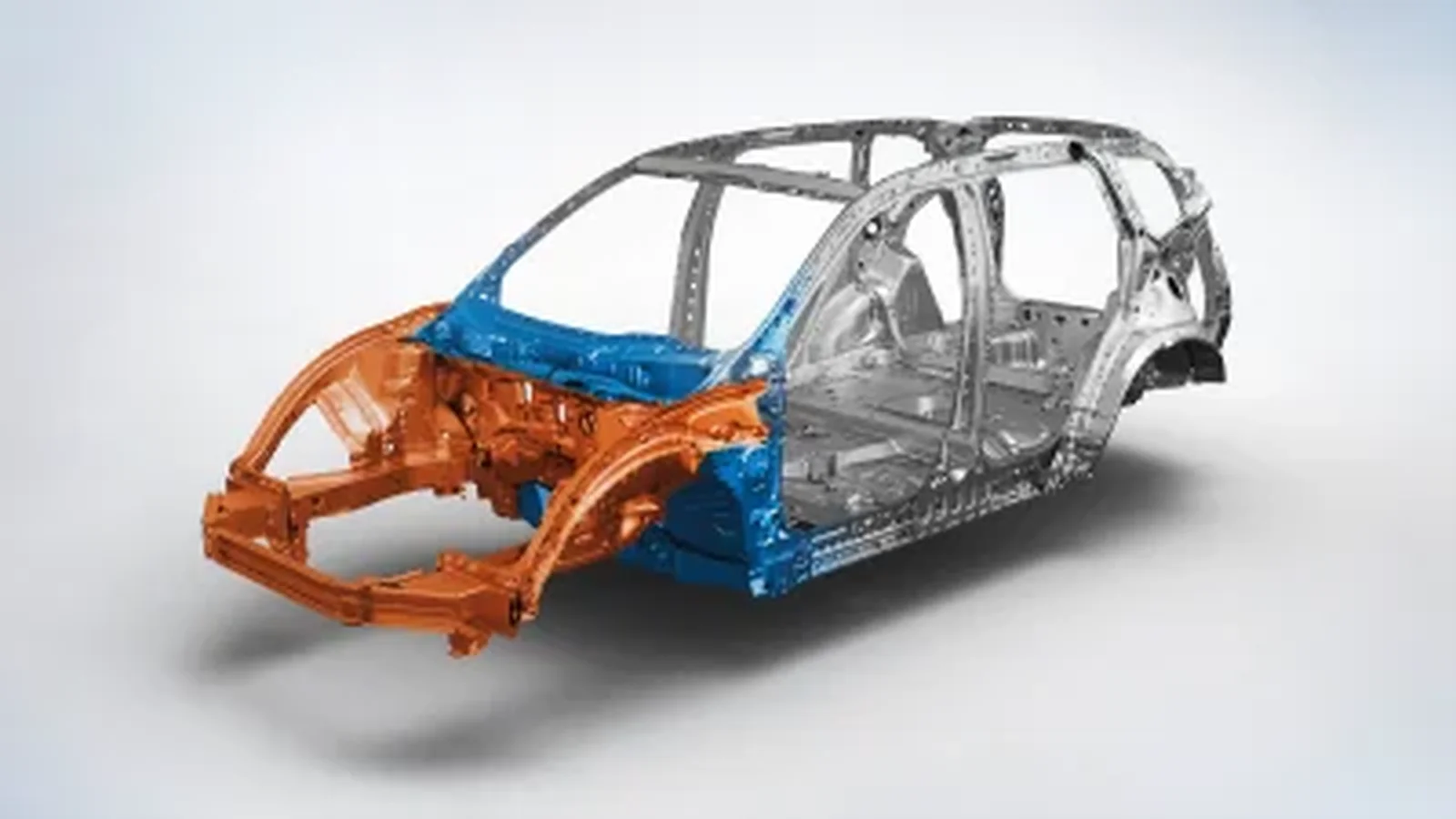 Honda ACE body structure skeleton — the engineered frame that sits under the sheet metal, illustrating the shared electronics architecture Honda and Nissan will co-develop