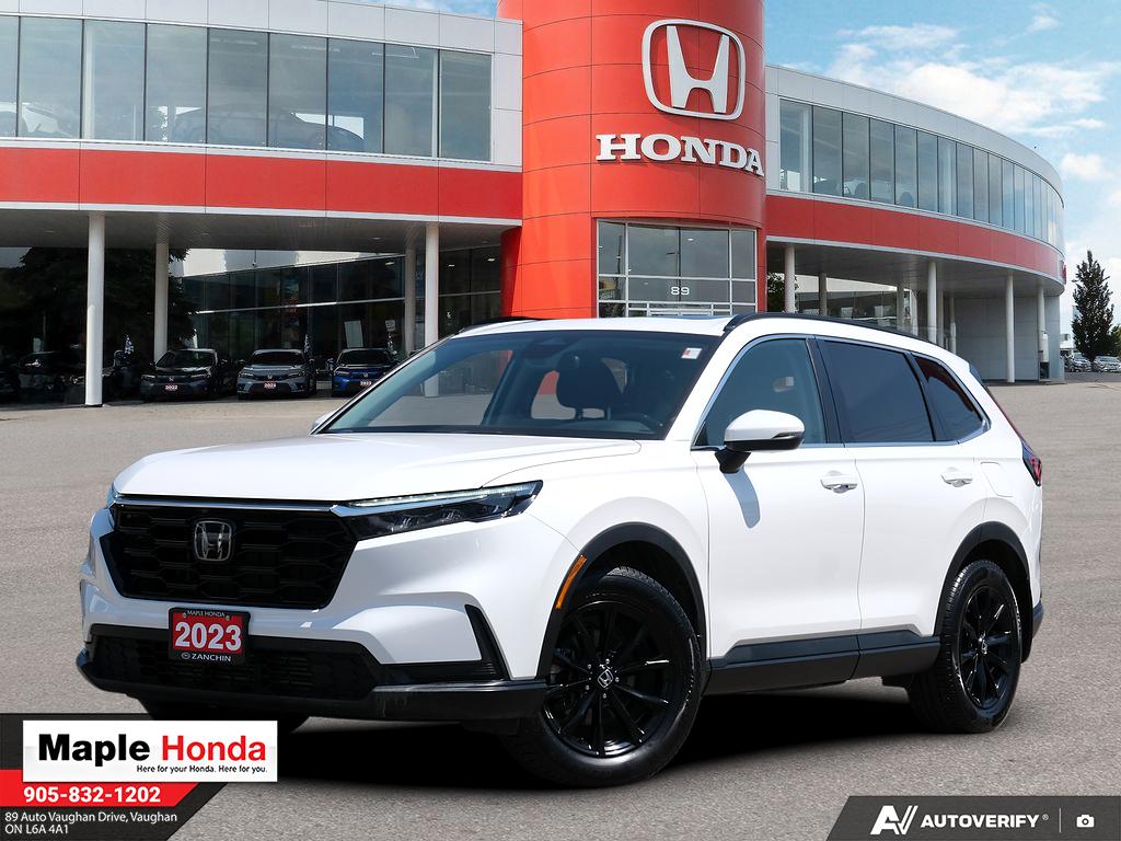 2023 Honda CR-V Sport AWD in White — front three-quarter view on the lot at Maple Honda