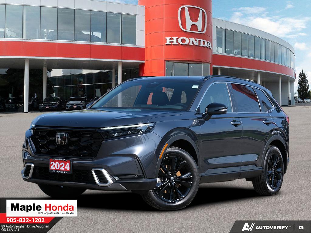 2024 Honda CR-V Hybrid Touring AWD in Grey — front three-quarter view on the lot at Maple Honda in Vaughan