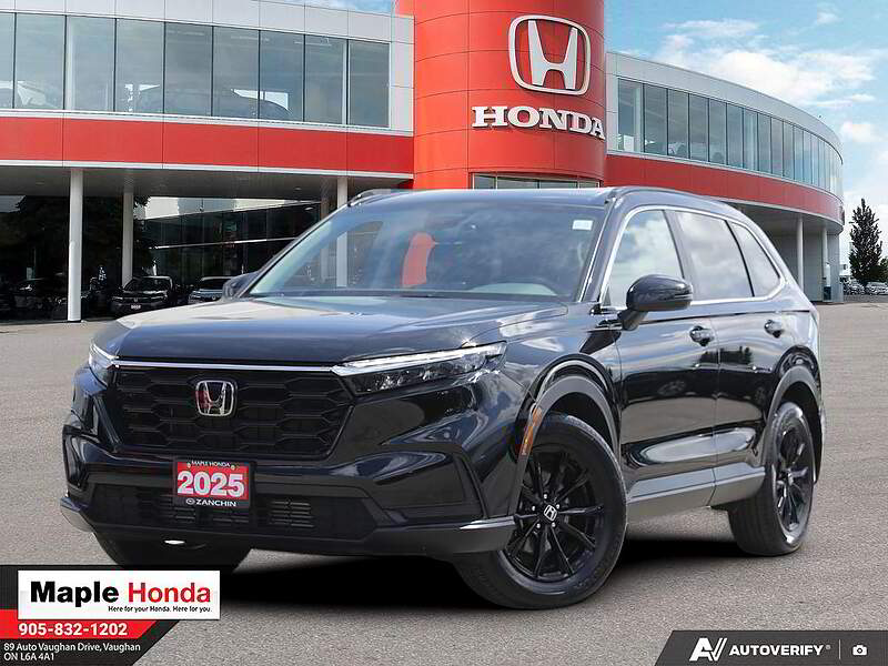 2025 Honda CR-V Sport AWD in Black — front three-quarter view at Maple Honda Vaughan
