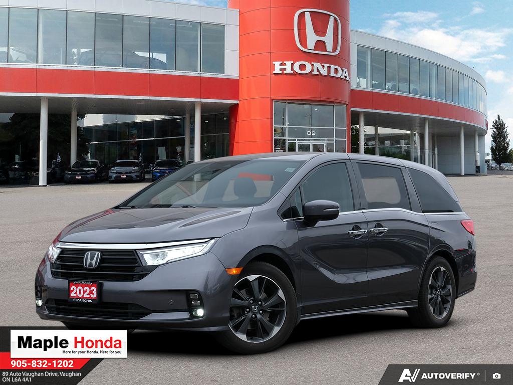 2023 Honda Odyssey Touring in Grey — front three-quarter view on the lot at Maple Honda in Vaughan