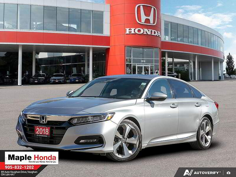 2018 Honda Accord Touring 2.0 银色 车头四分之三视角，旺市 Maple Honda 实拍