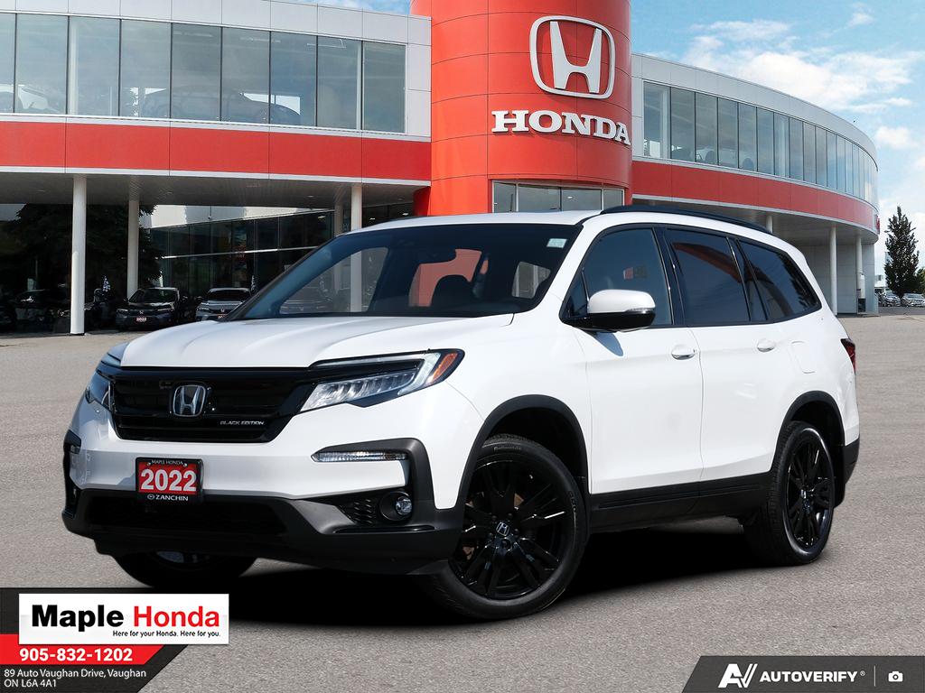 2022 Honda Pilot Black Edition in White — front three-quarter view on the lot at Maple Honda in Vaughan