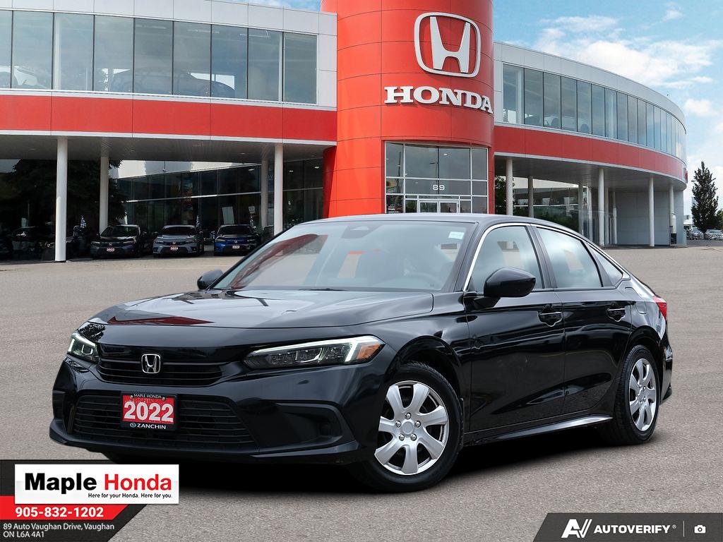 2022 Honda Civic LX in Black — front three-quarter view on the lot at Maple Honda in Vaughan