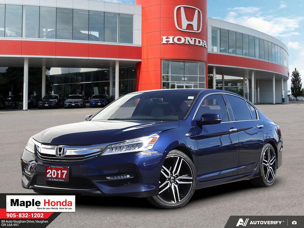 2017 Honda Accord Touring in Blue — front three-quarter view on the lot at Maple Honda in Vaughan