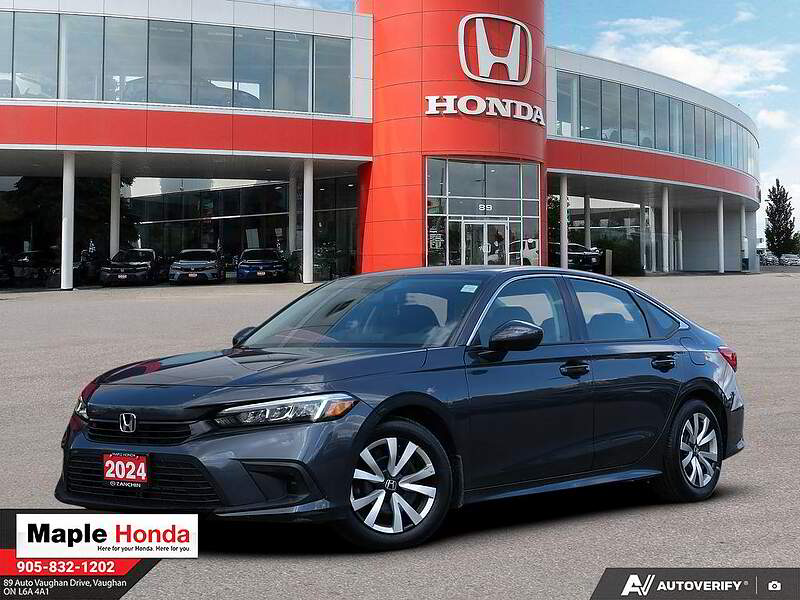 2024 Honda Civic LX-B in Grey — front three-quarter view on the lot at Maple Honda