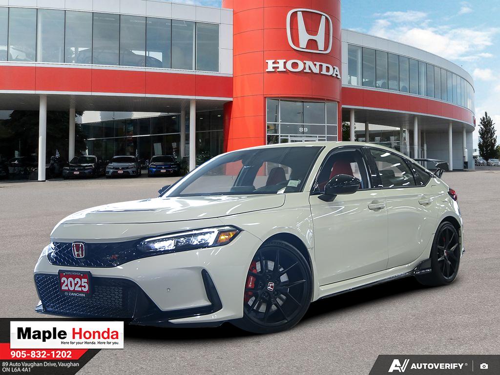 2025 Honda Civic Type R in White — front three-quarter view on the lot at Maple Honda in Vaughan