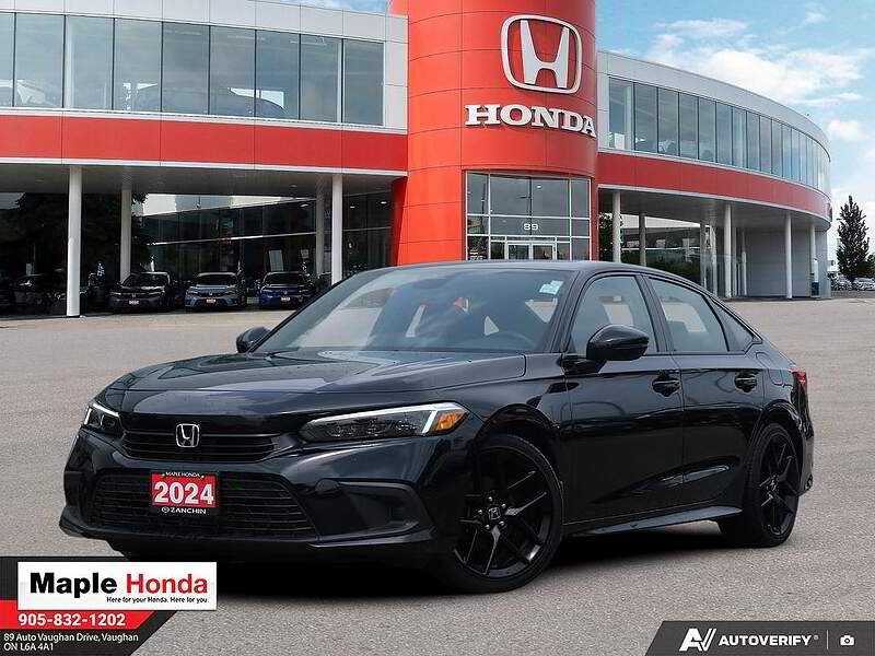 2024 Honda Civic Sedan Sport in Black — front three-quarter view at Maple Honda Vaughan