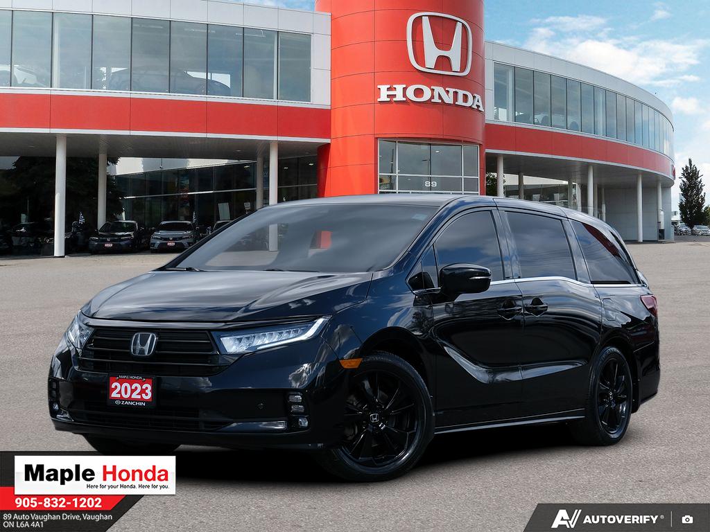 2023 Honda Odyssey Black Edition in Black — front three-quarter view on the lot at Maple Honda in Vaughan