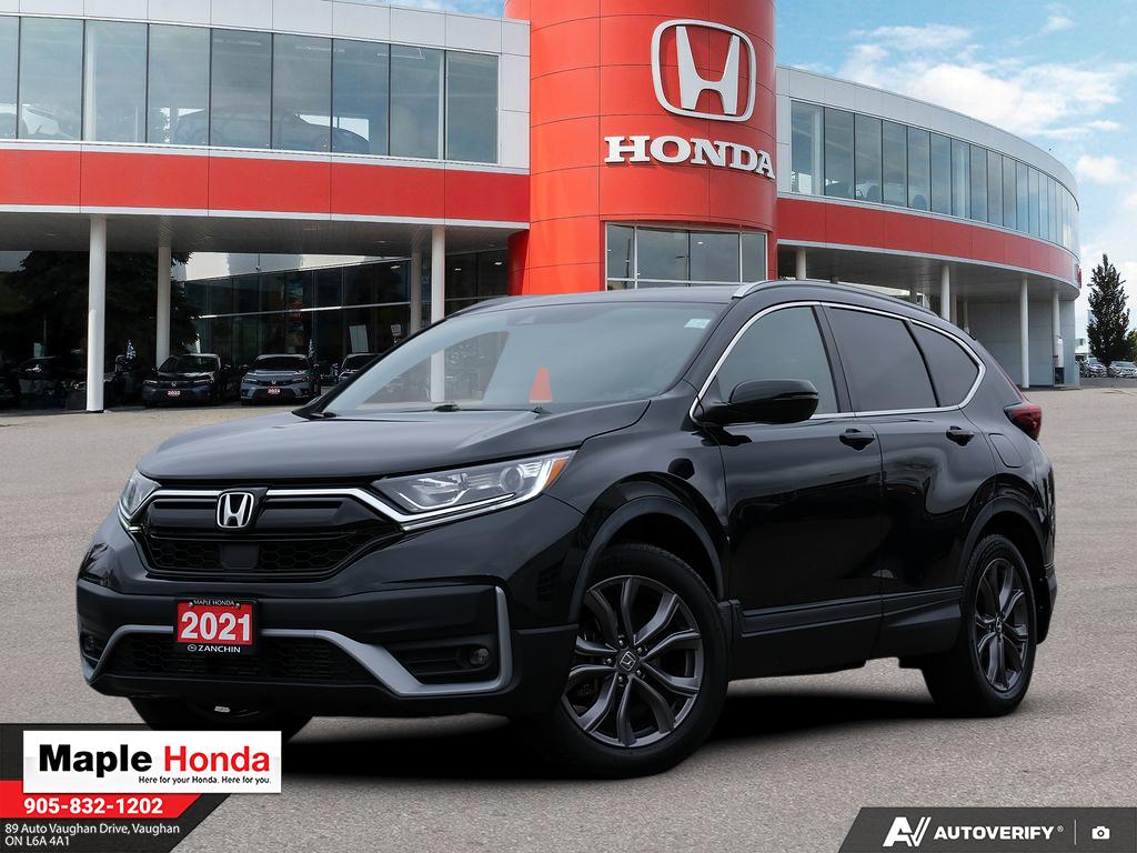 2021 Honda CR-V Sport AWD in Black — front three-quarter view on the lot at Maple Honda in Vaughan